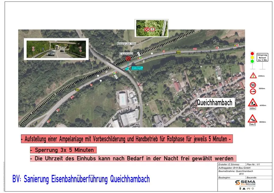 Verkehrszeichenplan Eisenbahnbrücke B10 Queichhambach